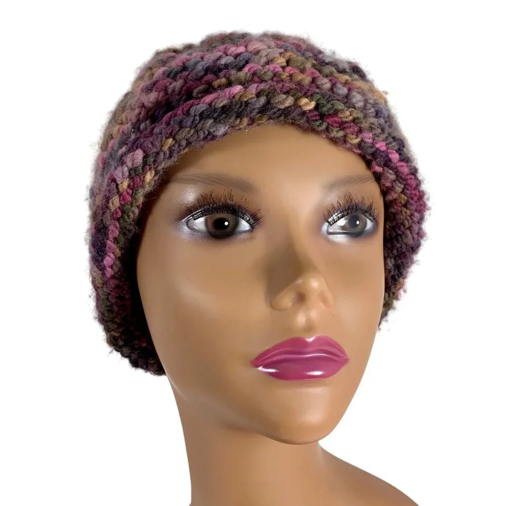 Handmade Knitted Crochet Multicolor Wool Blend Granny Beanie Hat For Adults